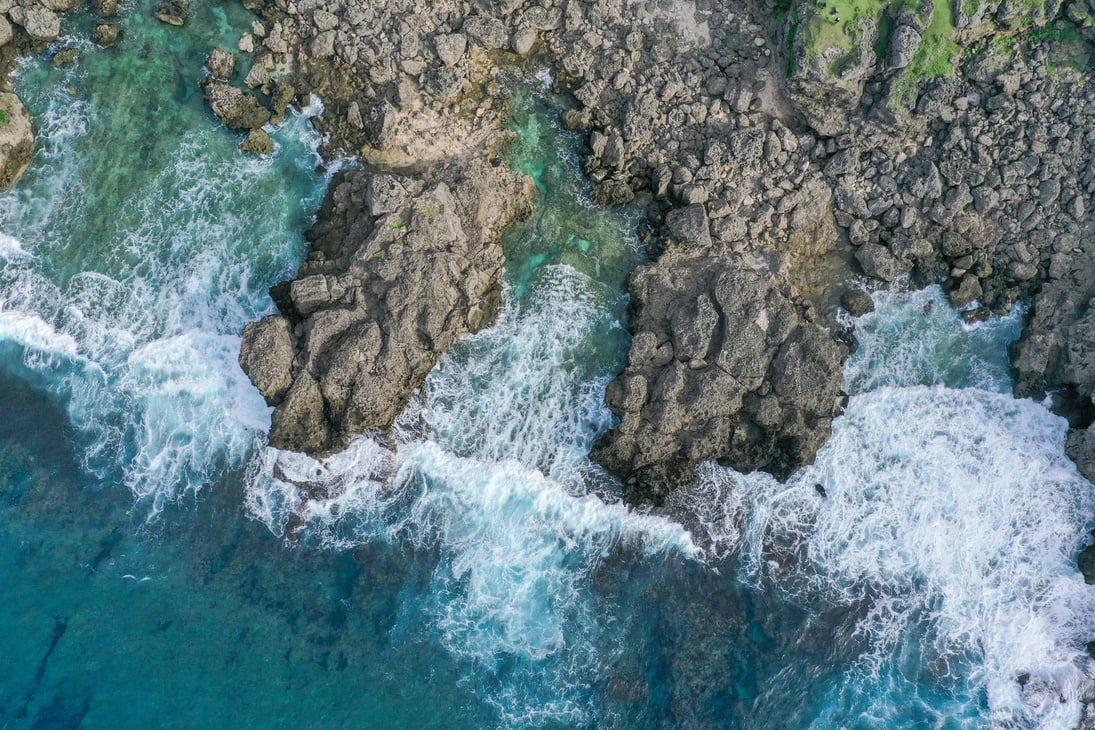 Amazing aerial view partial part, beach and land area in the island of Batanes, Phillipines.