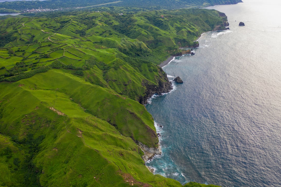 Amazing aerial view partial part, beach and land area in the island of Batanes, Phillipines.