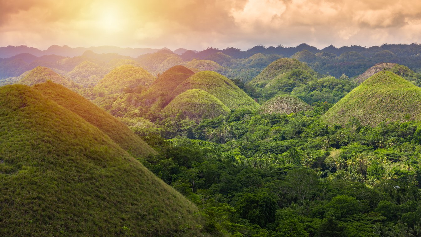 Chocolate hills Bohol Island, Chocolate hills geological formation, Bohol, Philippines.